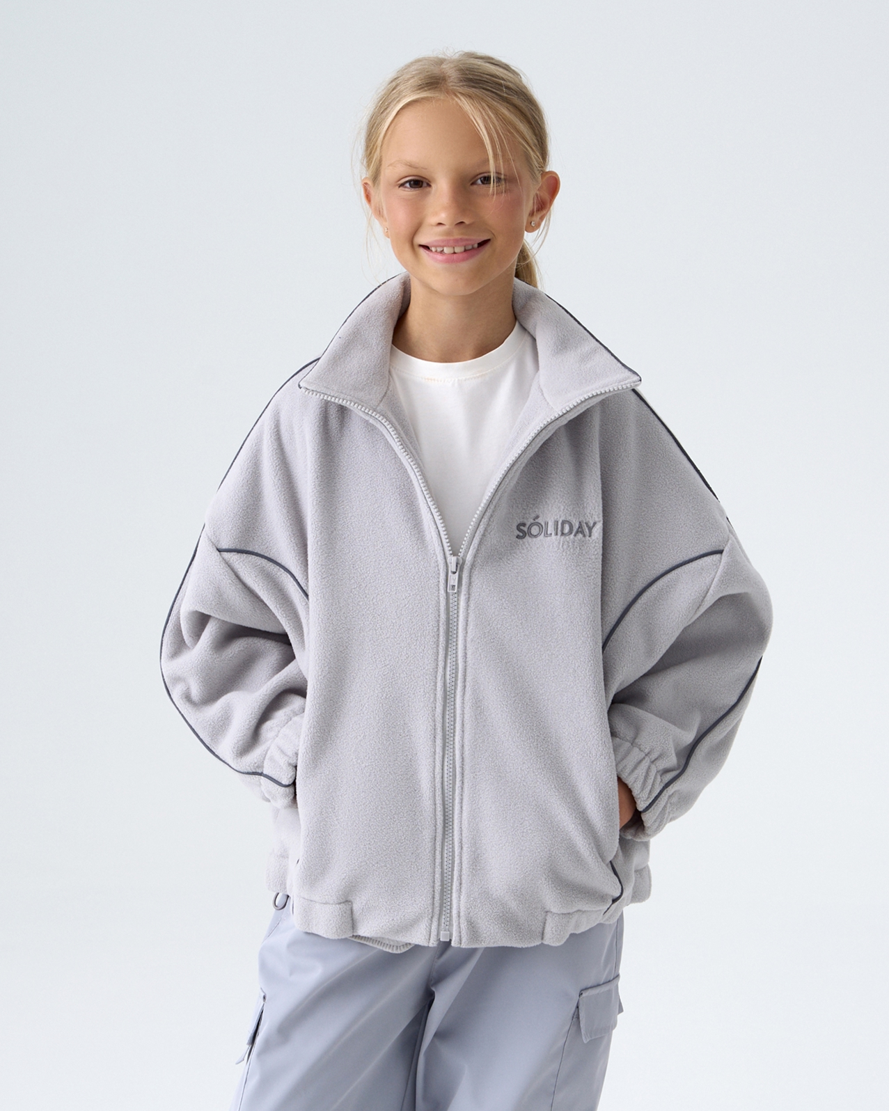 Бомбер флисовый с кантом SAMPLE серый