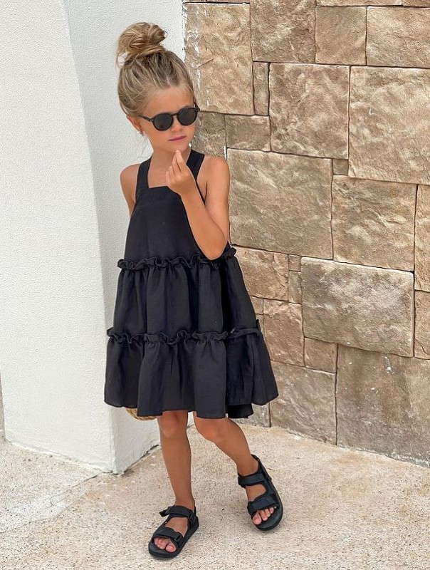 Сарафан льняной с воланами CAPRI черный (152-158)